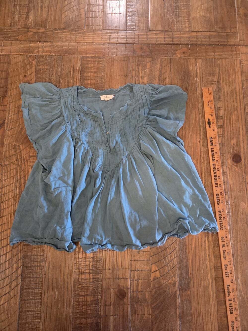 Elan Teal Raw Hem Top Boho Hippie Flowing Size M